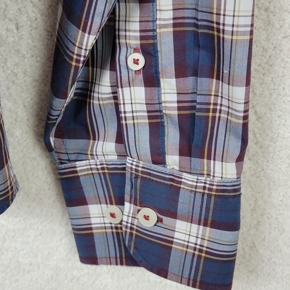 UNTUCKit Men's Wrinkle Free Barossa WF Navy/Maroon Plaid Button Down Shirt Sz L - Picture 8 of 16
